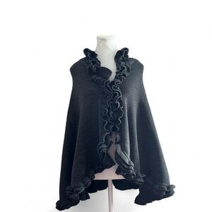 Elegant Ruffled Black Sweater Cape